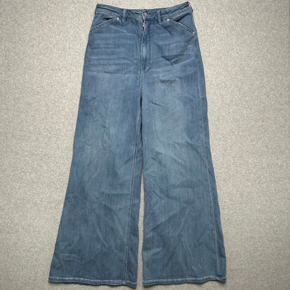 Pilcro and the Letterpress Wide-Leg Flare Jeans in Medium Blue